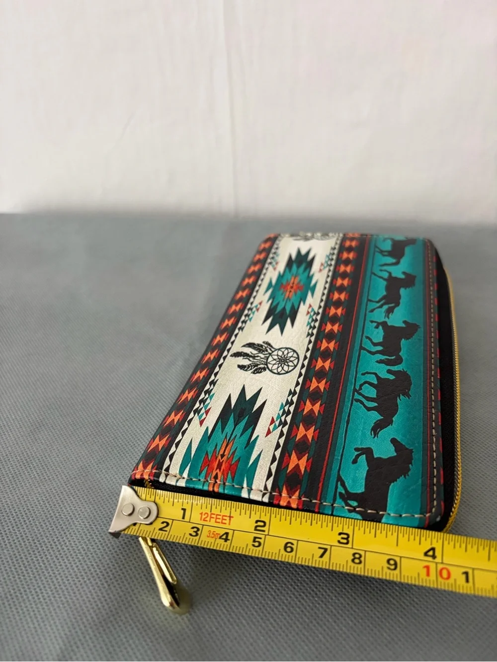 Western Aztec Wallet Horse Multicolor Zip Around (B193)